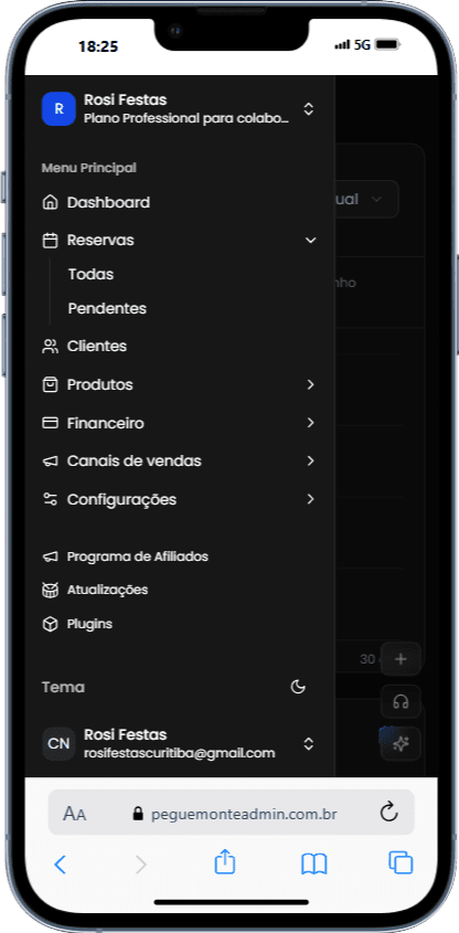 Interface móvel da plataforma de aluguel